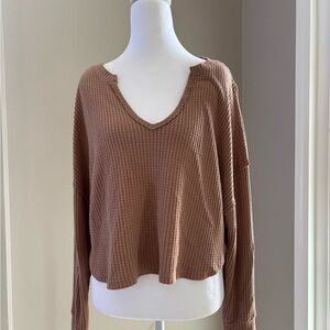 JoyLab Brown Long Sleeve Waffle Knit Top